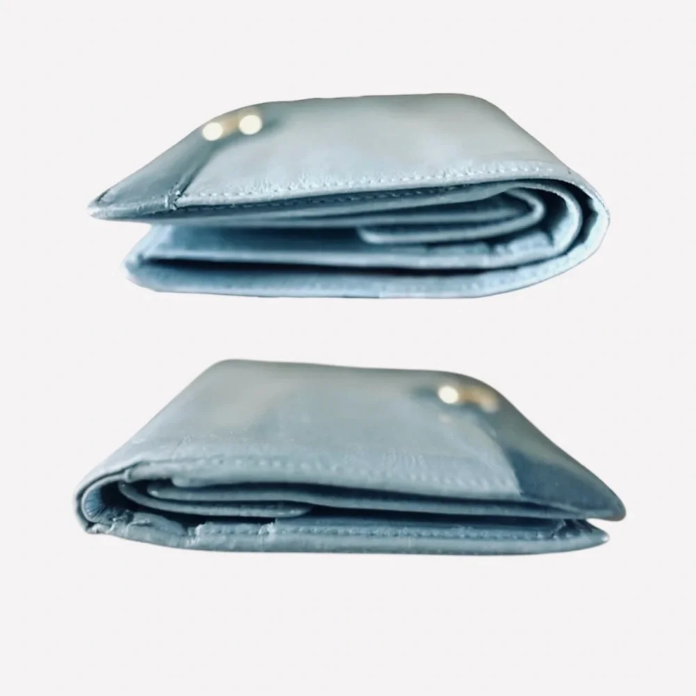 Dior Rare Dusty Sky Blue Soft Lambskin Genuine Leather Compact Wallet Purse